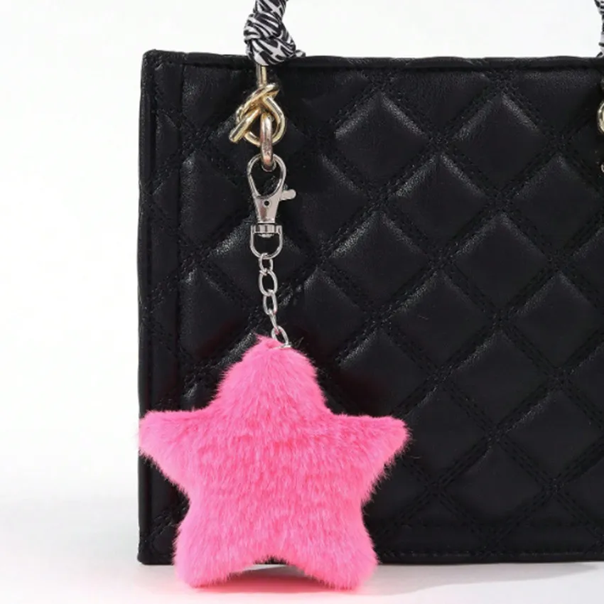 Autumn And Winter New Five-pointed Star Plush Key Chain Pendant - Rose Red