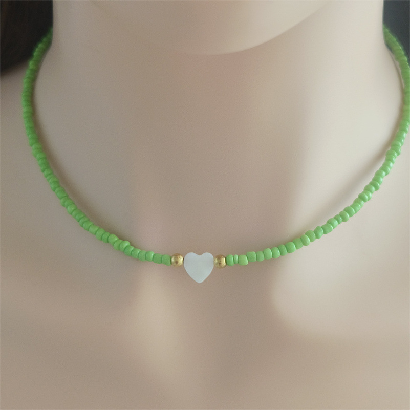 Bohemian Beach Style Colorful Rice-shaped Beads Stringed Beads Handmade Necklace Fashion Fritillary Love Heart Adjustable Ring