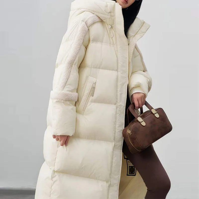 Down Jacket Winter Women's Mid-length Thick Coat - Cream