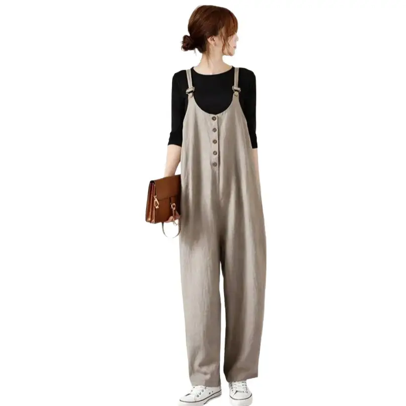 Summer New Solid-Color Loose Casual Suspender Jumpsuit For Women