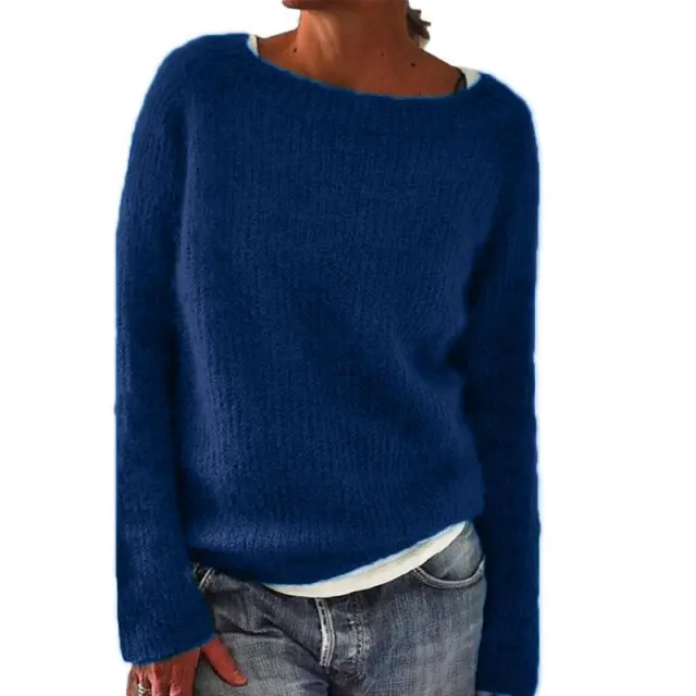 Women's Sweater Solid Color Static Version Basic Style Round Neck Blue - Shop at LoveMi