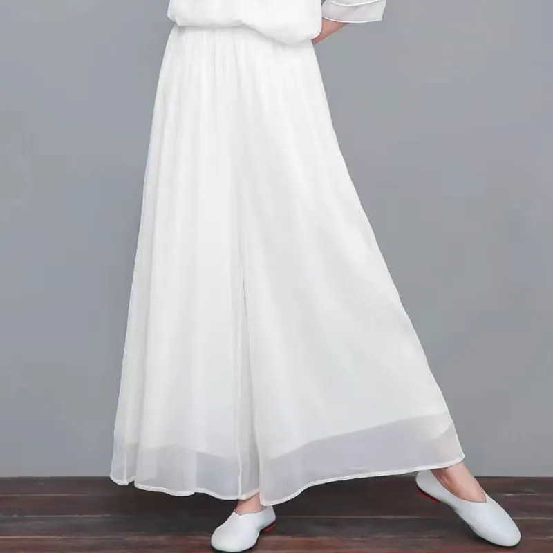 New Chinese-style Zen Tea Clothing With Tie-up Top In Cotton And Linen - Pants-2Xl