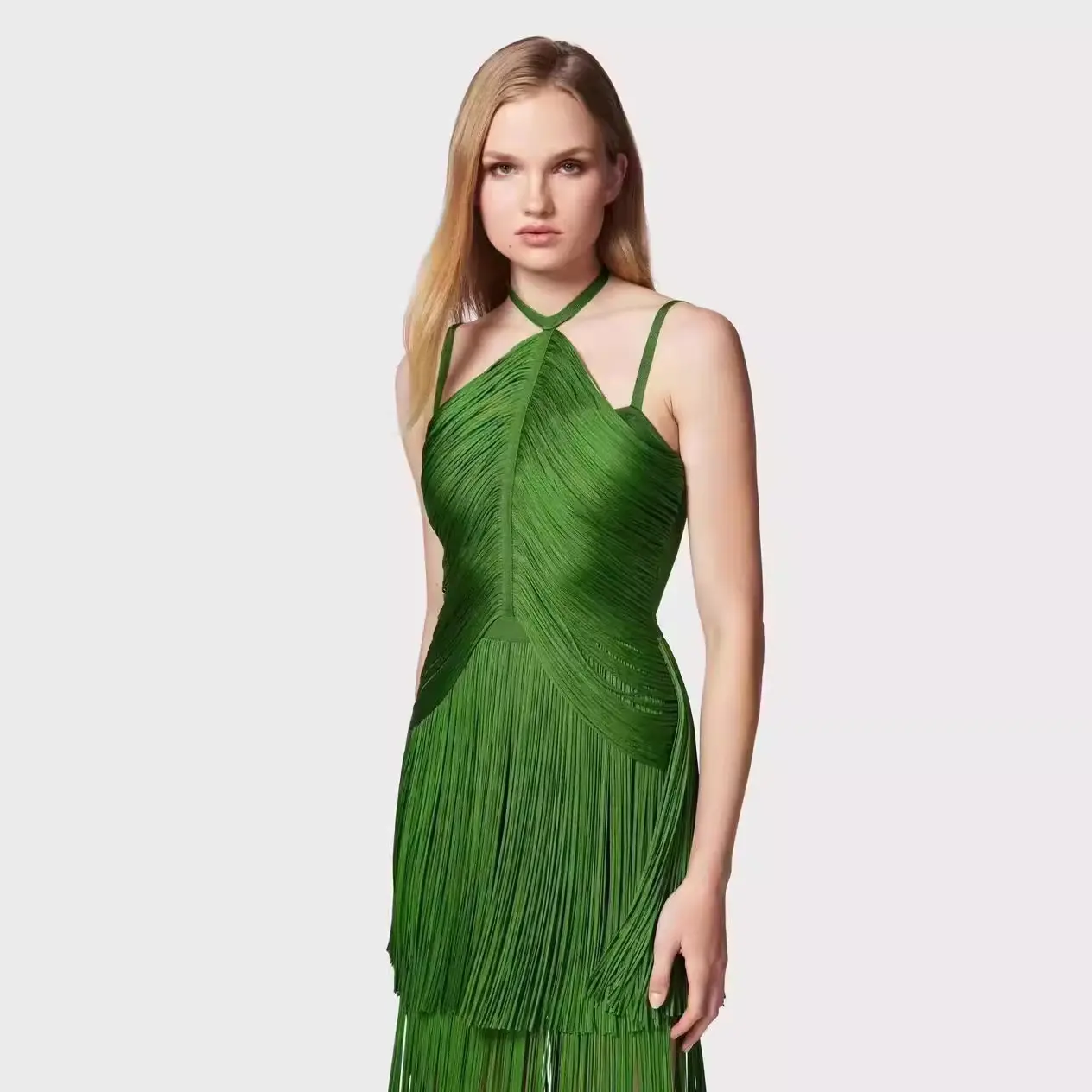 Green Halter Spaghetti Straps Tassel Dinner Ball