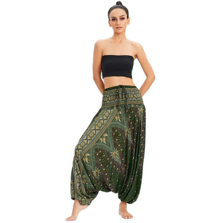 Bohemian Big Crotch Pants One-piece Ethnic Group - A00112 Peacock Dark Green