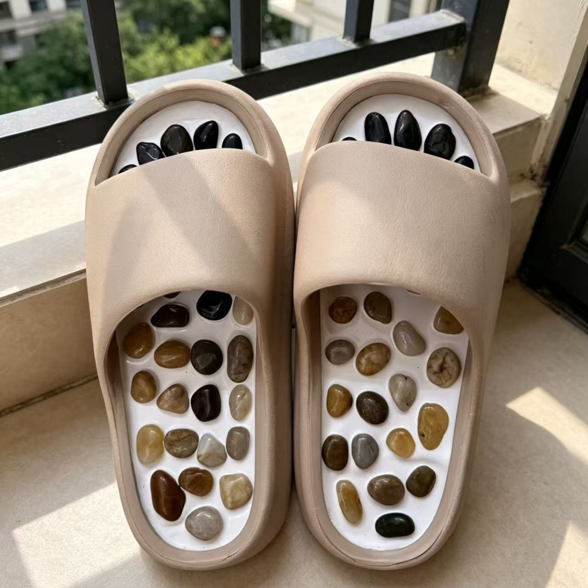 Pebble Massage Slippers With A Height-increasing Design For Home Use