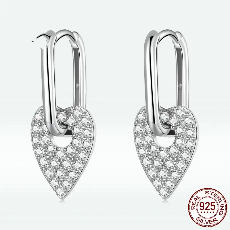 Sterling Silver S925 Heart Square Ear Clip