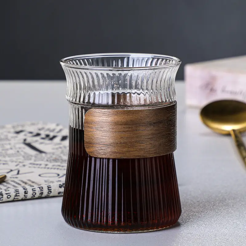 Vertical Grain Cup With Heat Insulation Wooden Ring Tea Pot