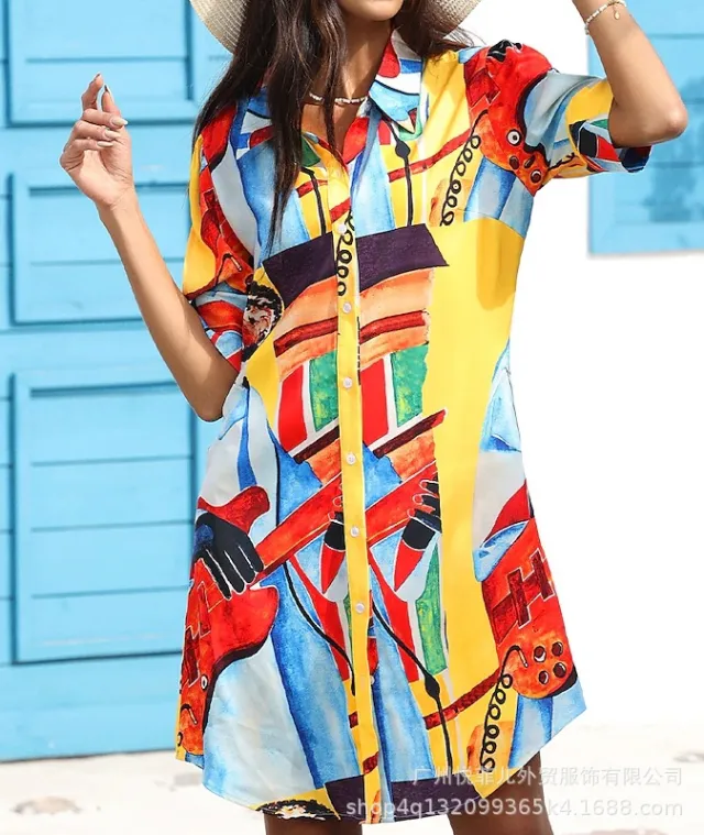 Printed Mid length Top For Women Loose Casual Shirt Mixed Color - Shop at LoveMi