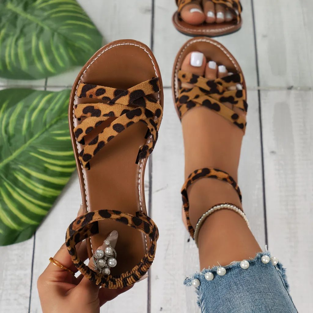 Leopard Print Sandals Women's Fashion Flat Non-slip - Leopard