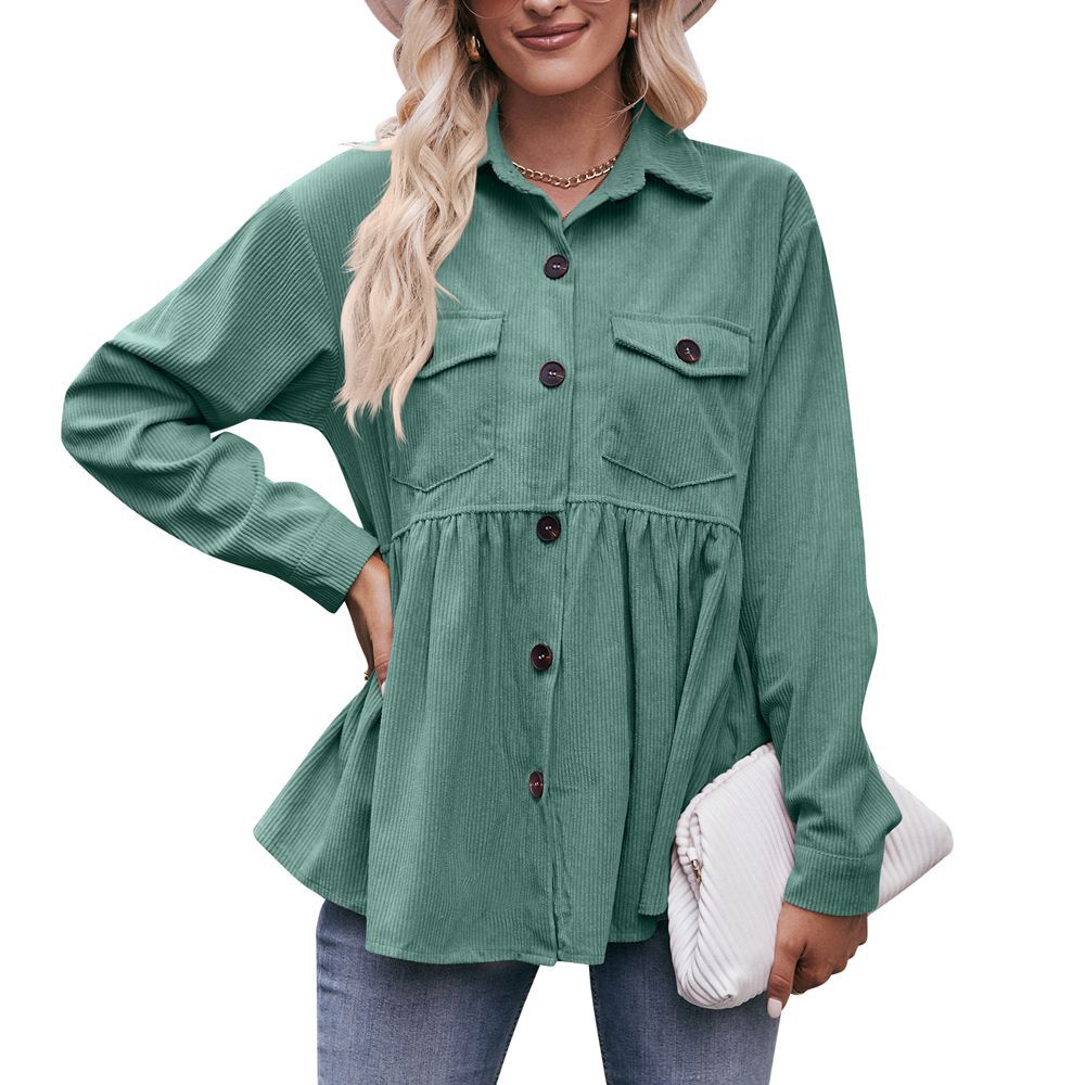 Women's Autumn And Winter Leisure Corduroy Shirt Green - Shop at LoveMi