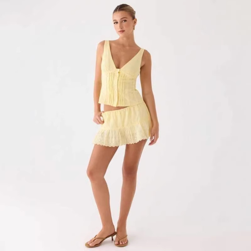 Women's Cotton Vest Short Crafted Set