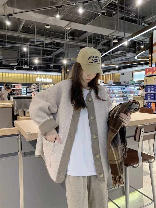 Vintage Wool Coat For Women Winter Loose Casual Thickening Apricot - Shop at LoveMi