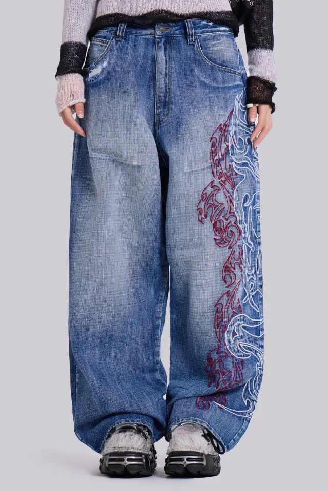 Jeans Wide Leg Pants Loose Trousers Blue - Shop at LoveMi