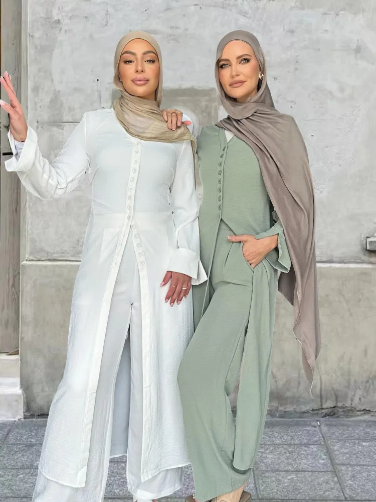Dubai Turkey Casual Solid Colour Two-piece Set - Green