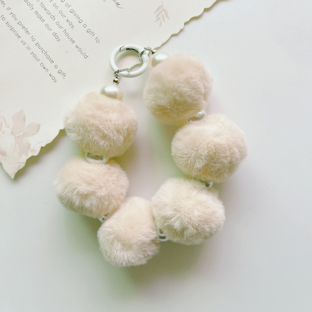 Pompons Mobile Phone Pendant Pearl Chain DIY Keychain