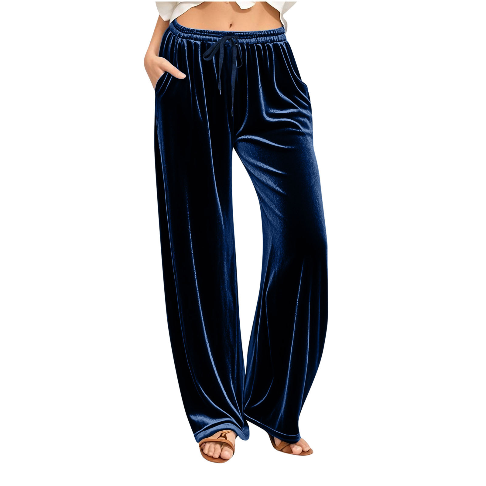 Women's Swan Sweat Pants Waist Drawstring Jogging Wide Leg Pants
