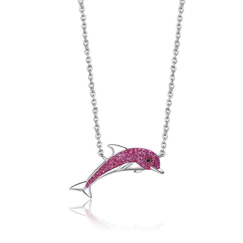 Advanced Simple Dolphin-shaped Colored Gems Necklace