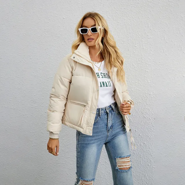 Women's Fashion Simple Loose Zipper Cotton Jacket White - Shop at LoveMi