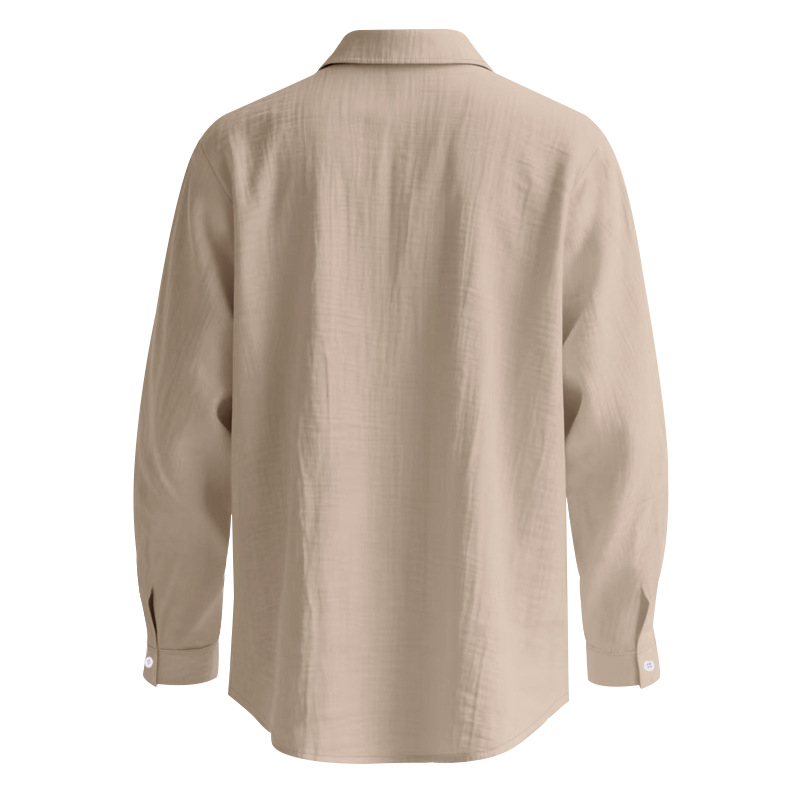 Breathable Linen Blend Solid Lapel Shirt with Long Sleeves