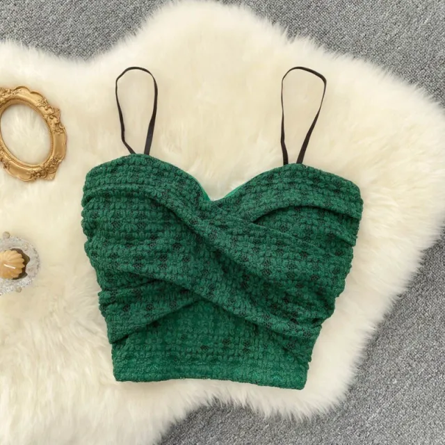 Cross Design Knotted Tube Top Lace Camisole For Women Green Ordinary Shoulder Strap - Shop at LoveMi