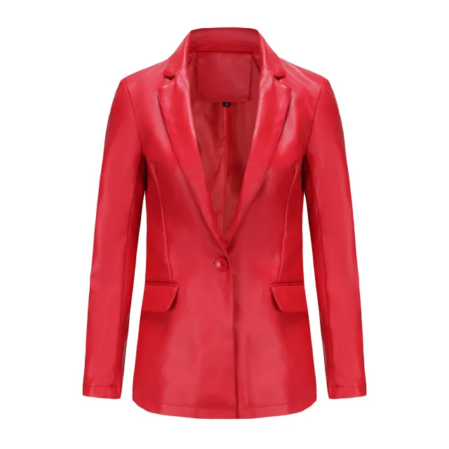Single Button Commute Leisure Solid Color Leather Coat Red - Shop at LoveMi