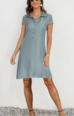 Split Pocket Large Swing Skirt Plus Size Casual Denim Dress - Grey - View 1