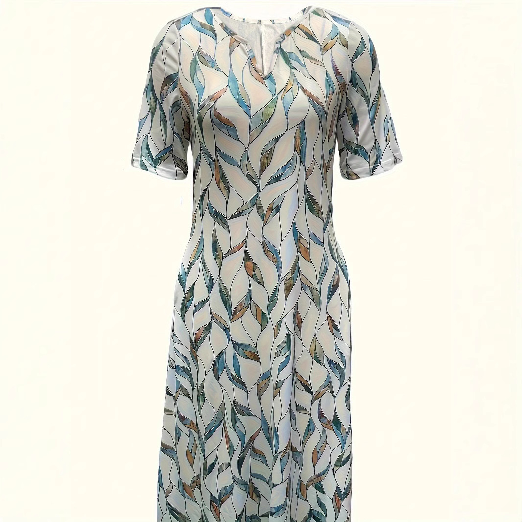 Four Seasons Leisure Printed Loose Fashion V-neck Printed Dress