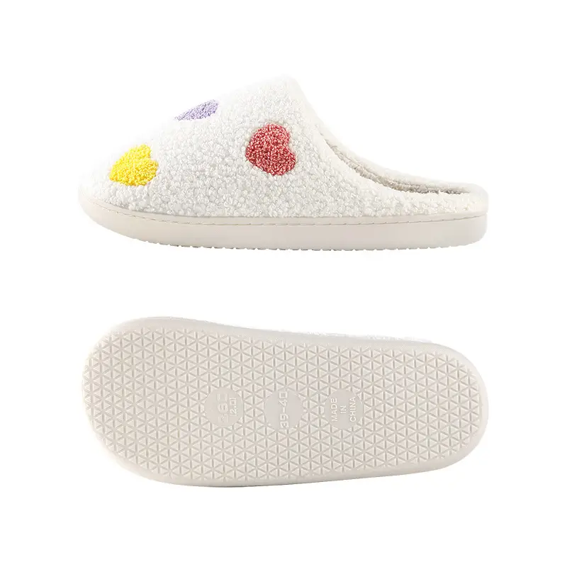 New Home Colorful Small Heart Warm Winter Cotton Slippers Men And Women Thick Bottom Non-slip