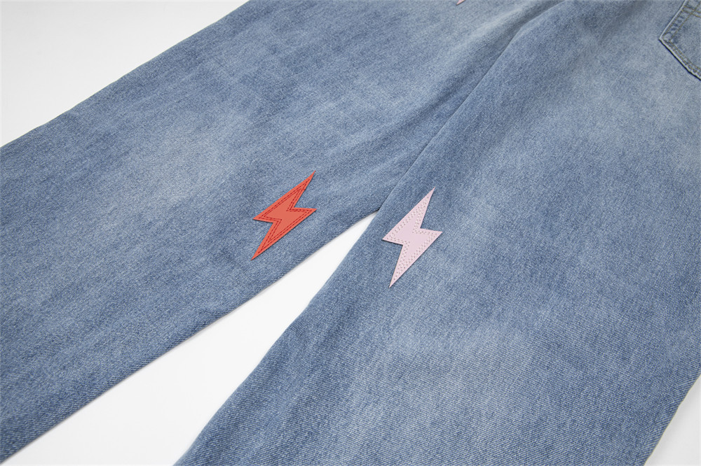 Lightning Embroidered Denim Trousers Men - Image 4