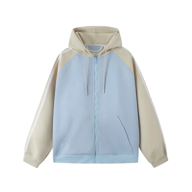 Autumn New Contrast Color Stripe Cardigan Baggy Coat Blue - Shop at LoveMi