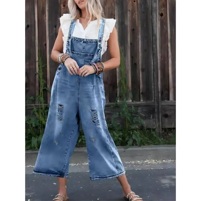 Denim Suspender Pants Loose Women's Wear Blue - Shop at LoveMi