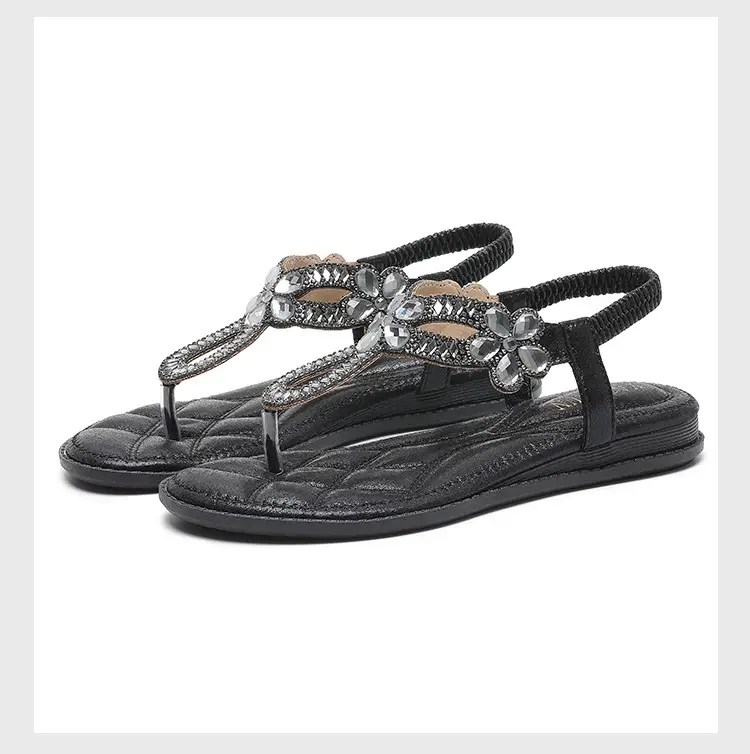 Summer New Arrival Bohemian Floral Rhinestone Flip-Flops In Plus Sizes For Women