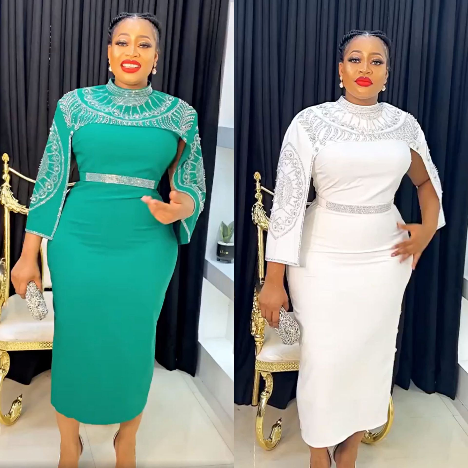 Plus Size Heavy Embroidery Hot Drilling Party Evening Wear Daily Commuter Dress — image 1