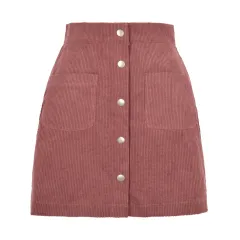 Single-breasted Slim Fit Solid Skirt - Pink - View 1