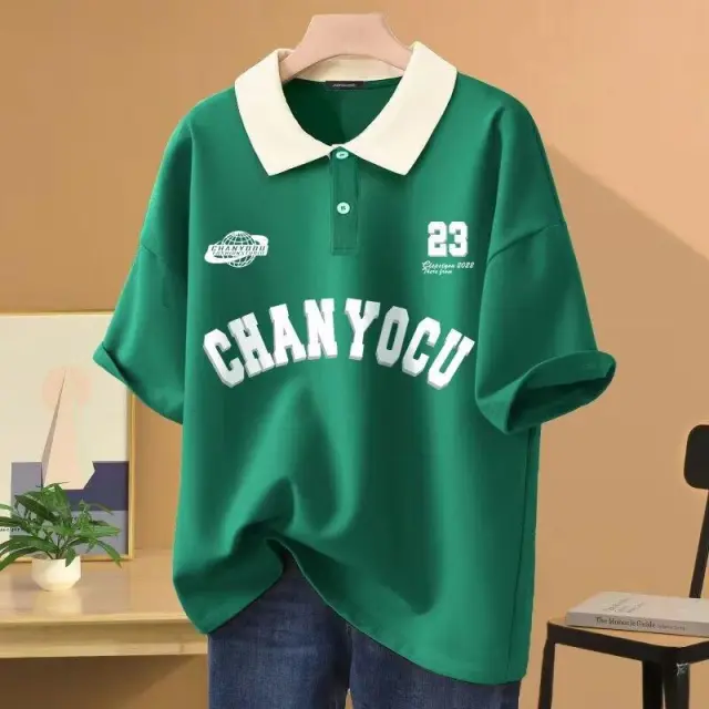 Style Polo Collar College Style Short Sleeve T shirt Green - Shop at LoveMi