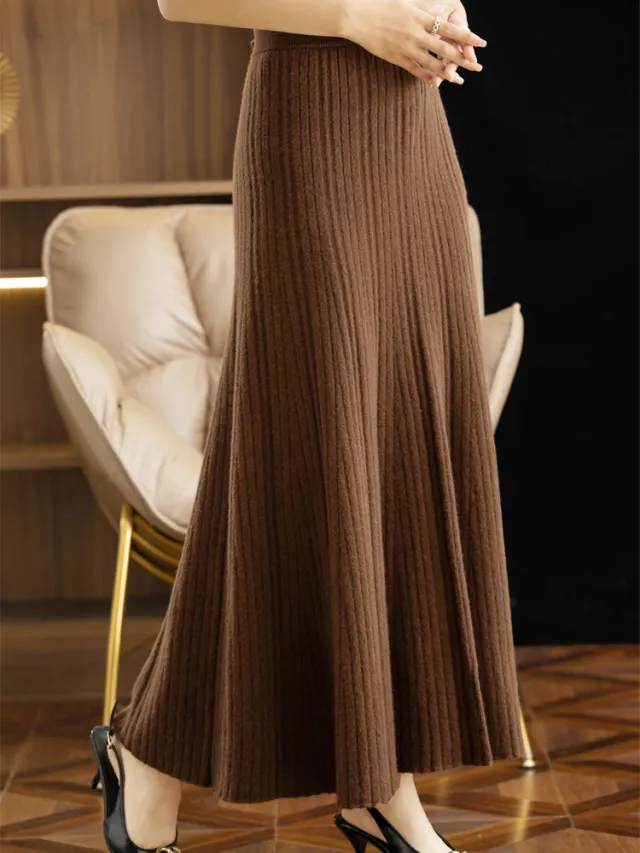 Fashionable Knitted Comfortable Skirt Dark Coffee Color - Shop at LoveMi