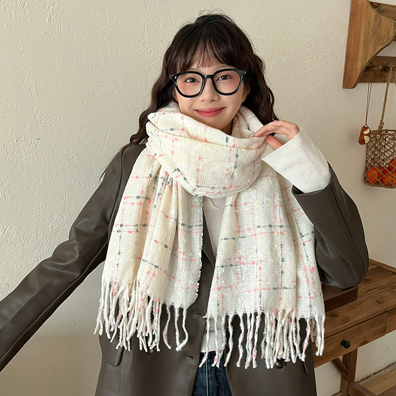 Black Plaid Artificial Cashmere Scarf Women