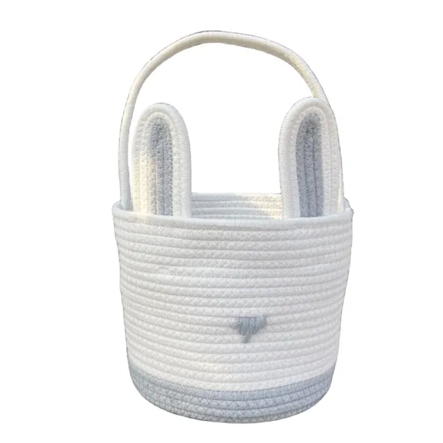 Easter Egg Portable Basket Cartoon Rabbit Hand woven Cotton Cord Candy Bag Gray Stitching - Shop at LoveMi