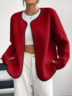 Fashion Casual Solid Color Women's Cardigan Short Jacket - Brick Red - View 1