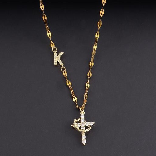 Geometric Zircon-Inlaid Cross Necklace Design