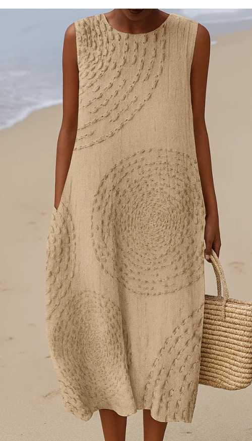 Digital Printing Pattern Sleeveless Round-neck Long-sleeved Dress