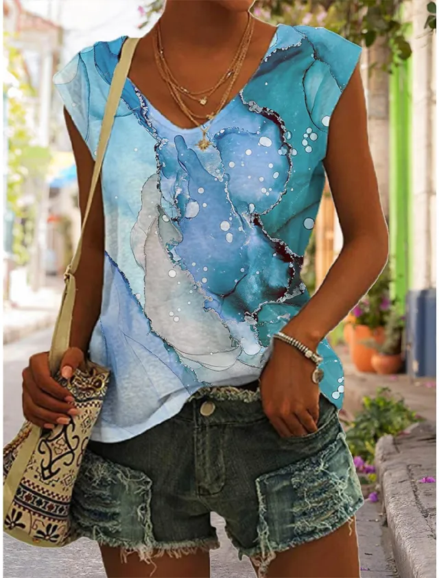 3D Digital Printing Basic Sleeveless V neck Women's Vest Short Top 3 C398 - Shop at LoveMi