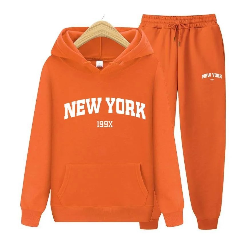 Letter Men's Women's Pullover Sweatpants Suit Couple Hoodie Sportswear Orange - Shop at LoveMi