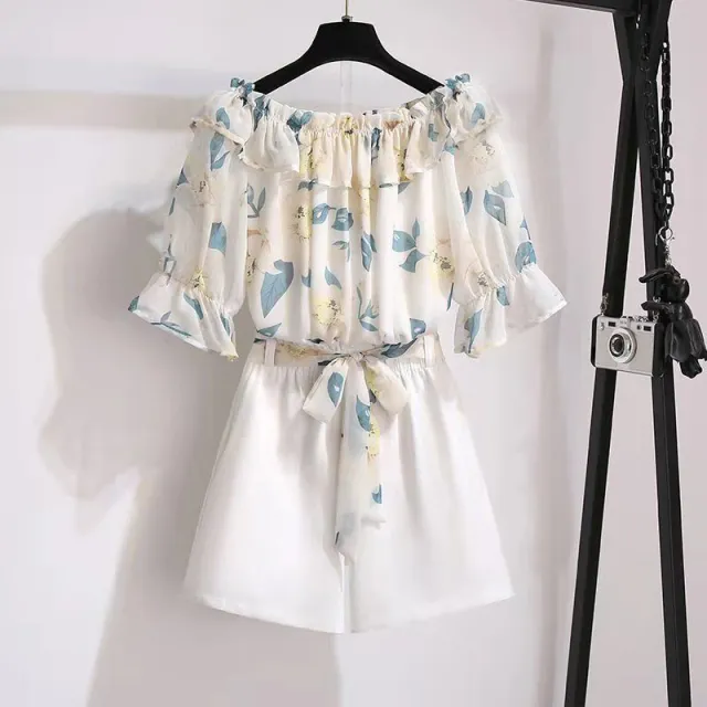 Large Size Slimming Women's Shorts Suit White Shorts Chiffon Top - Shop at LoveMi