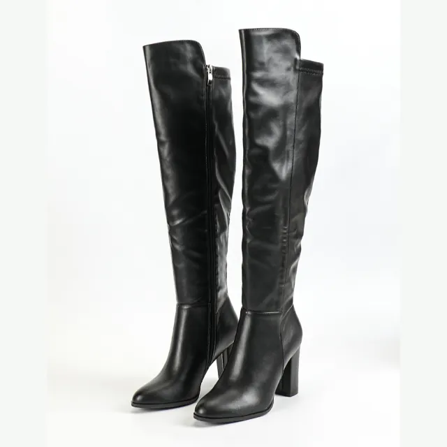 Women's Side Zipper Design Pointed Toe Chunky Heel Long Boots Black - Shop at LoveMi