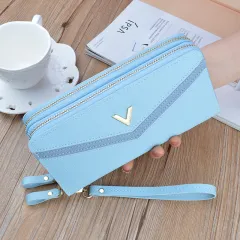 New Wallet Women's Long Double Zip Clutch - Blue - View 1
