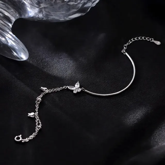 S925 Sterling Silver Butterfly Bracelet Women's Silver Accessories Light Luxury Minority Exquisite Sl039 White Gold Color - Shop at LoveMi