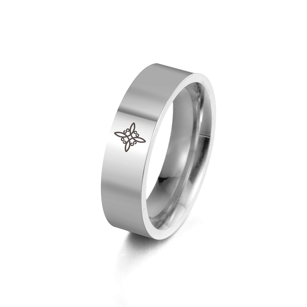 Personalized Simple Stroke Laser Marking Witch Knot S-shaped 2 Ring 8MM Wide Stainless Steel Ring