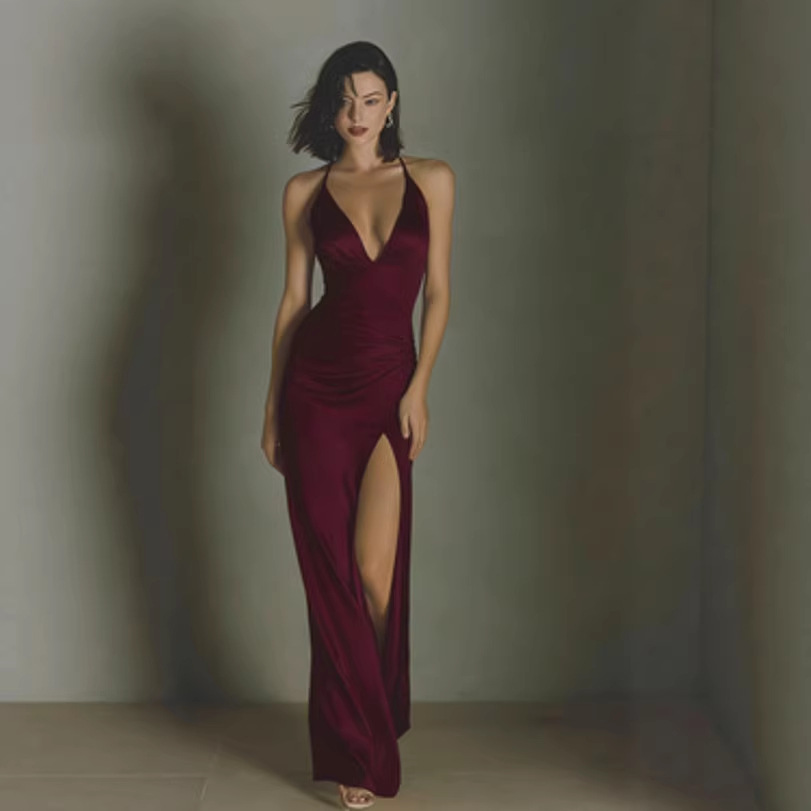 French-style Sexy Satin Maxi Dress For Women