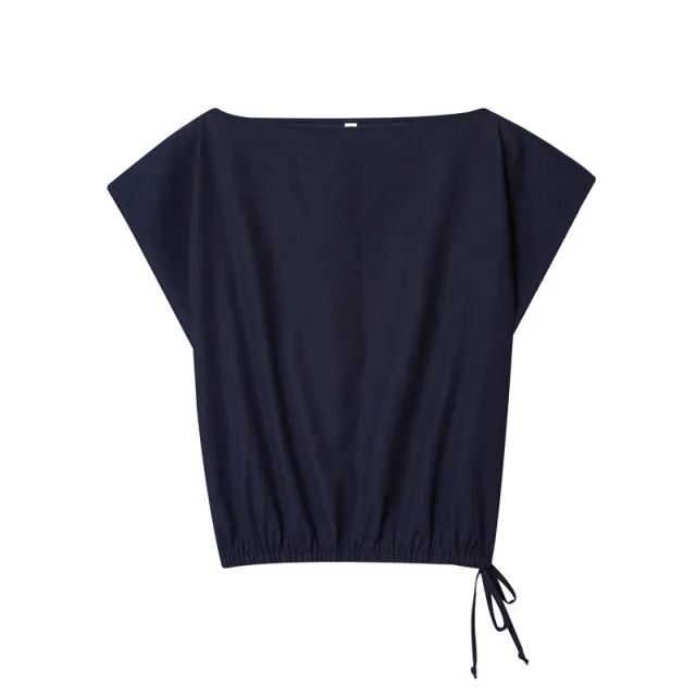 Foreign Trade Off neck Flounced Sleeve Linen Shirt Top Wide Leg Trousers Top - Shop at LoveMi